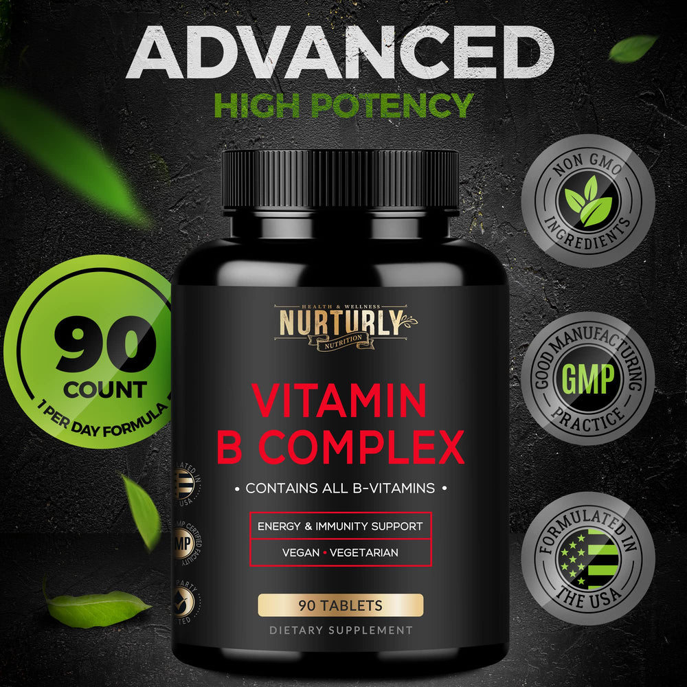 NURTURLY Vitamin B Complex blister pack, travel-ready for daily energy.