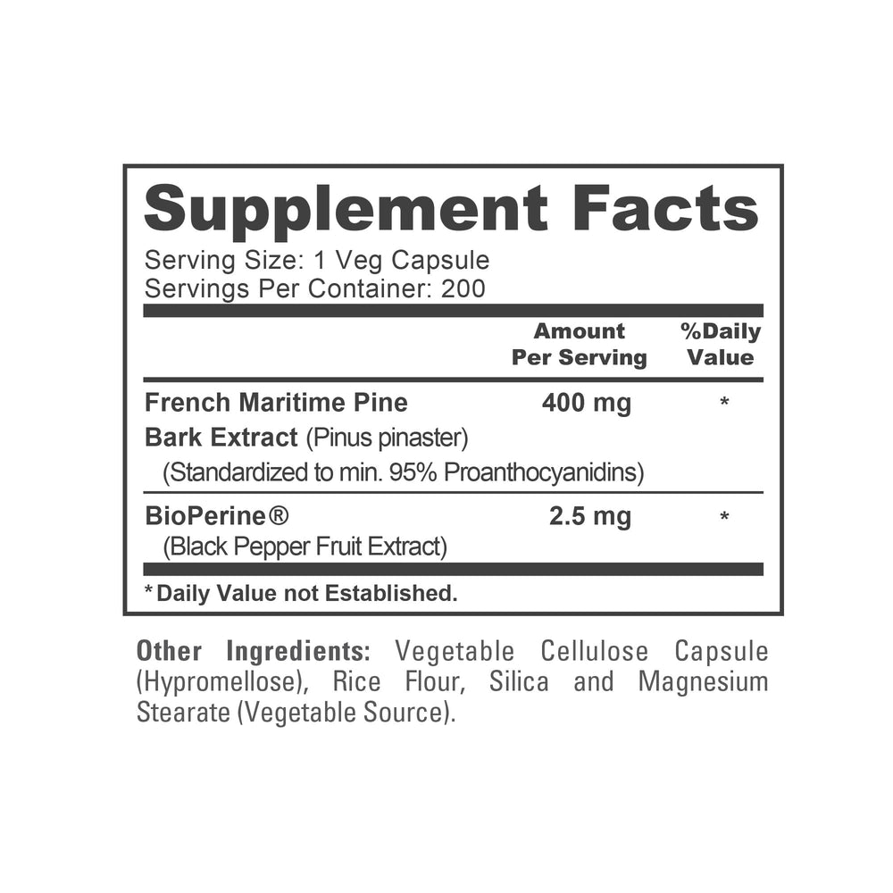 Label highlights 95 proanthocyanidins standardization for consistent potency.