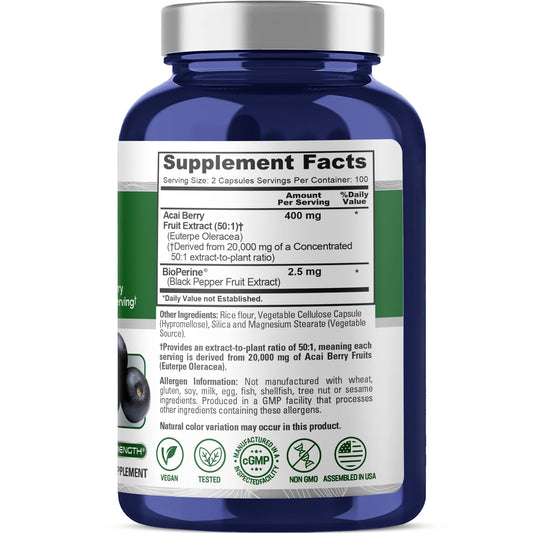 NusaPure Acai Berry 50:1 Extract capsules in veggie form for daily antioxidant support