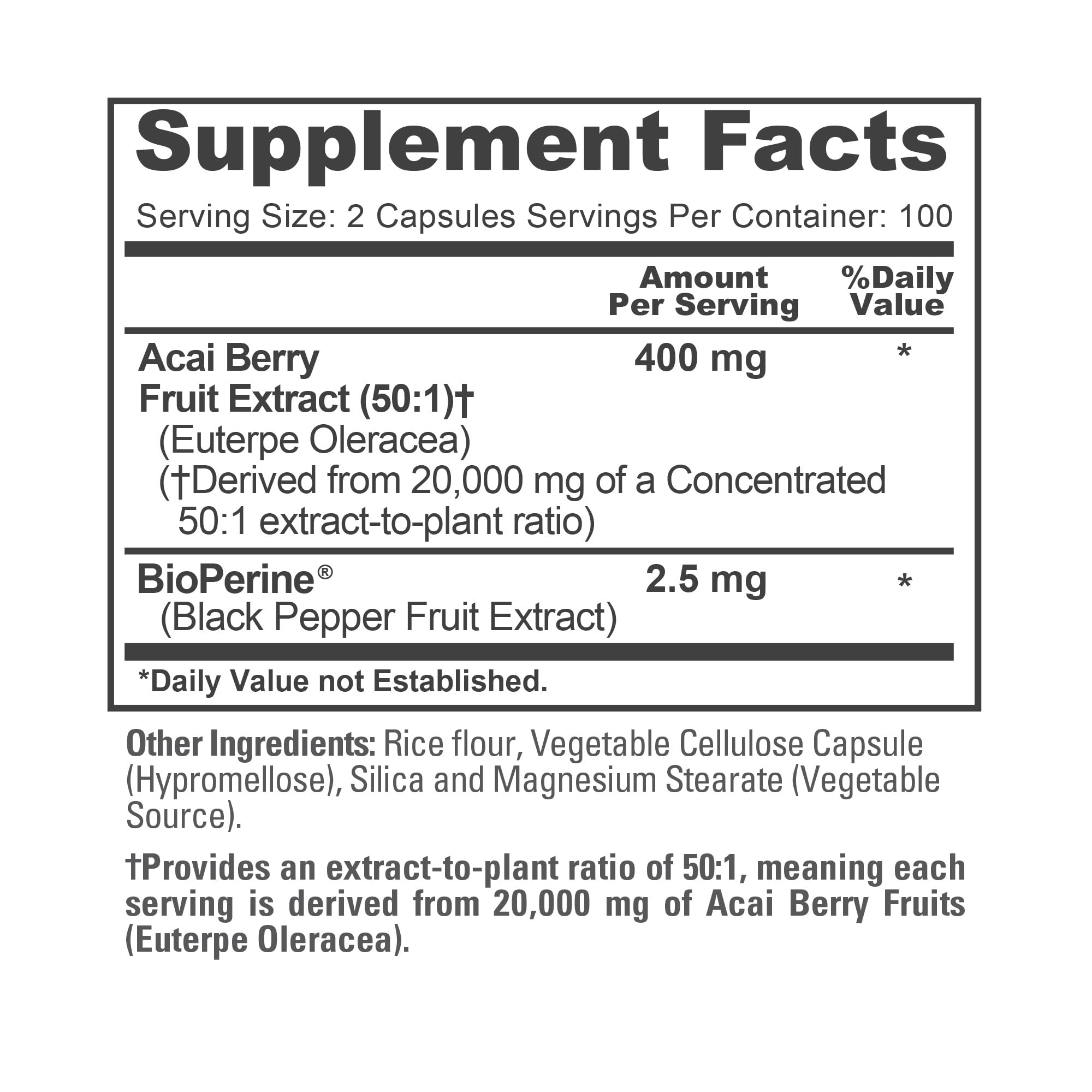 NusaPure Acai Berry 50:1 Extract veggie capsules designed for vegan diets