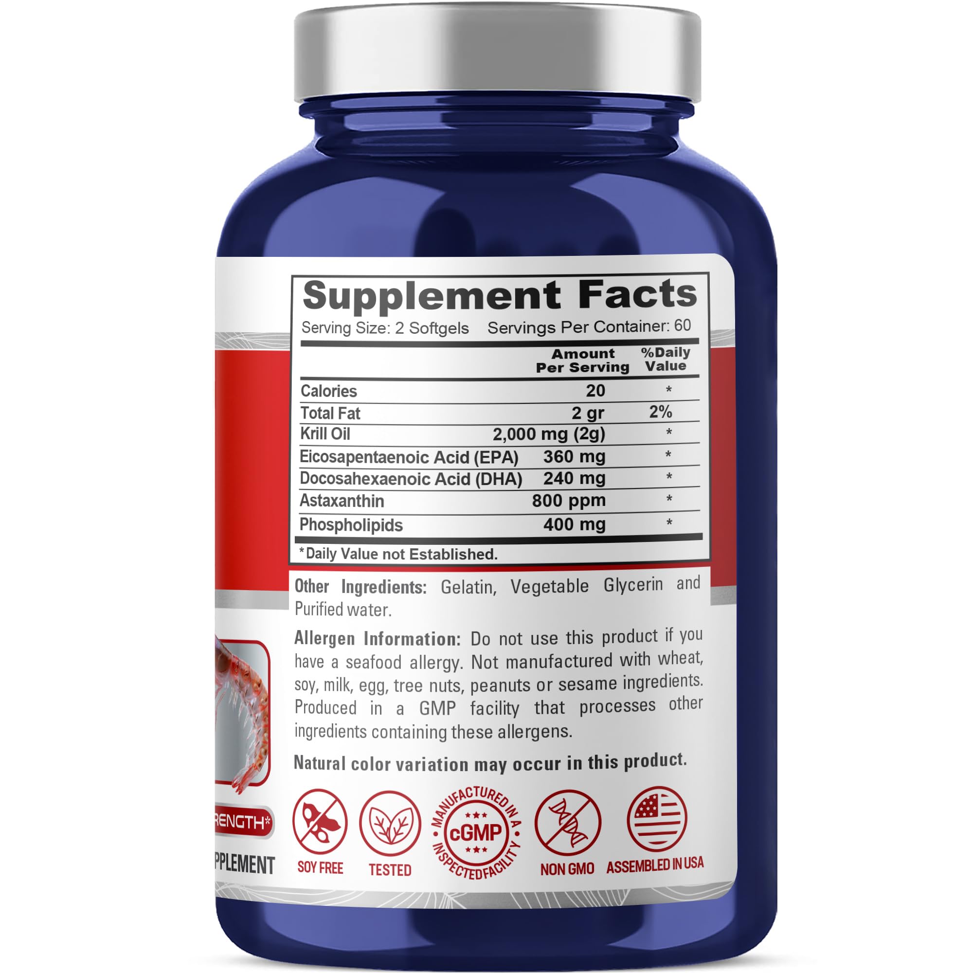 NusaPure Antarctic Krill Oil EPA/DHA content graphic highlighting key omega-3 levels.