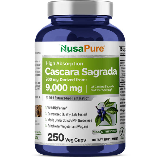 NusaPure Cascara Sagrada 10:1 extract bottle illustrates potent daily use
