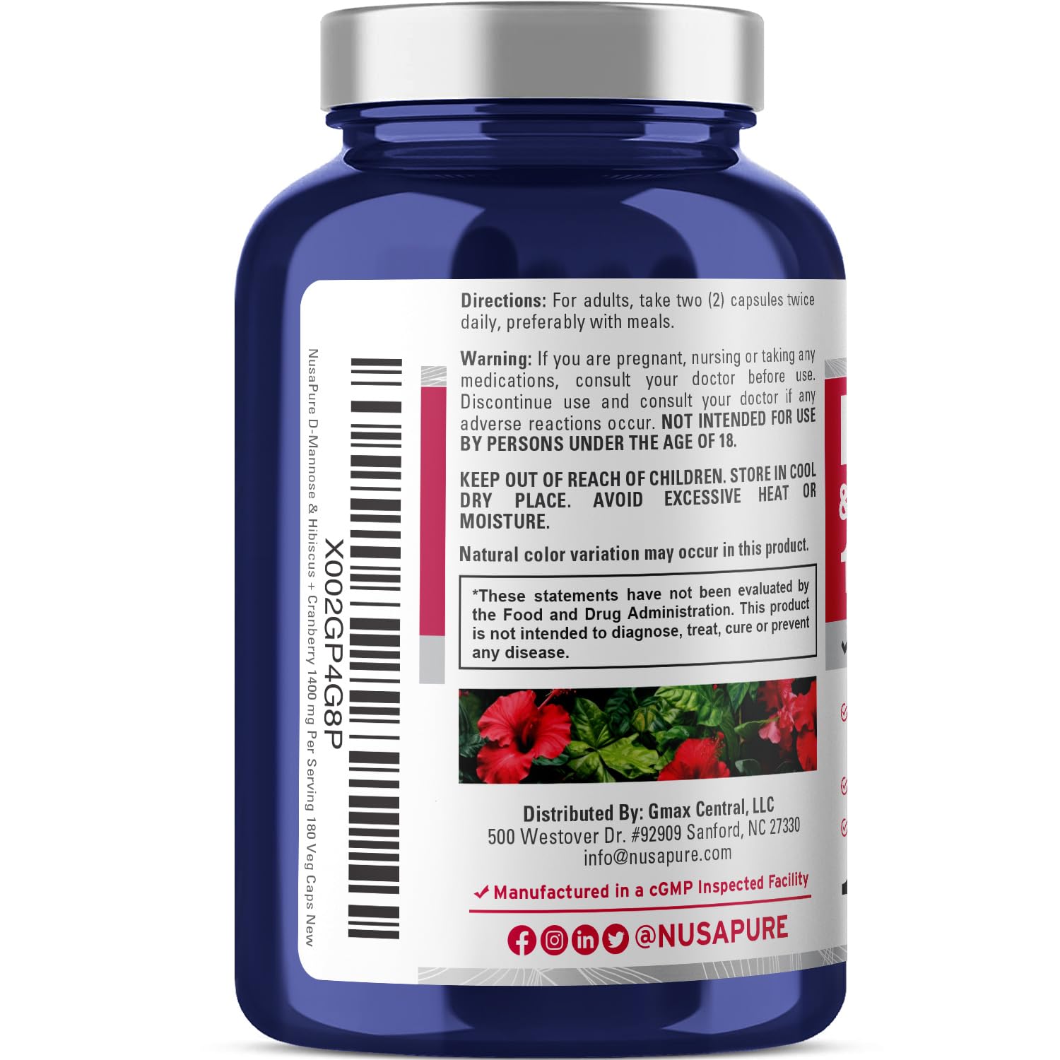 NusaPure D-Mannose hibiscus cranberry blend ingredients visual