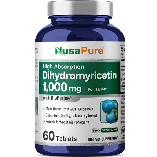 NusaPure DHM 1000mg tablet close-up highlighting daily dose and potency