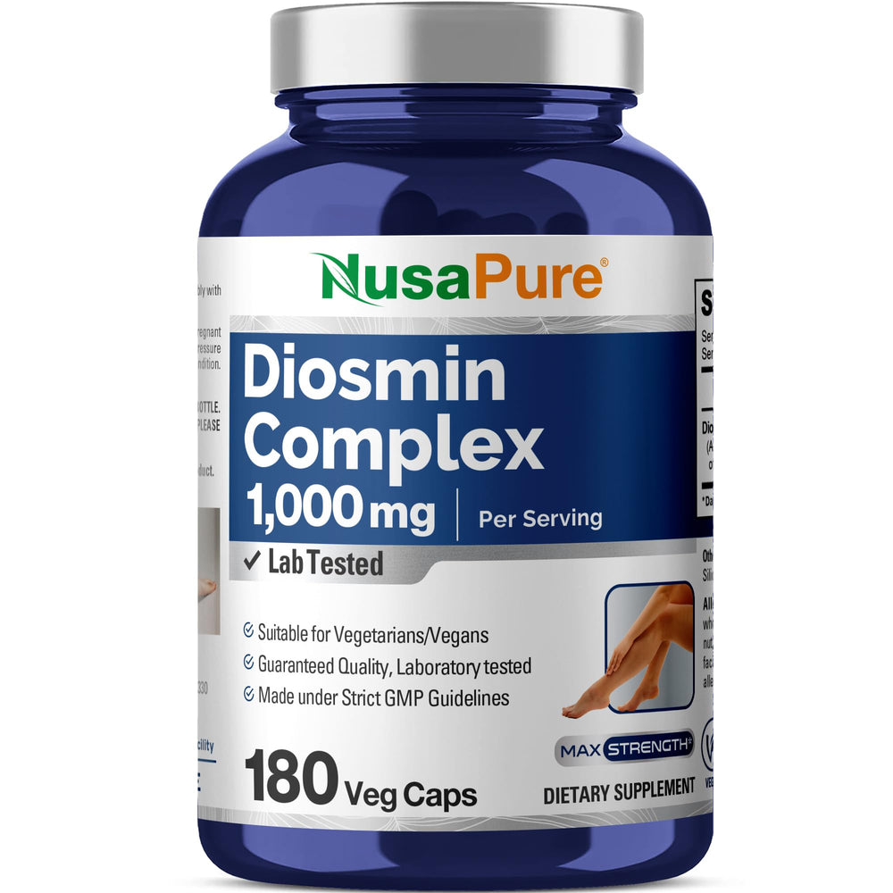 NusaPure Diosmin Complex bottle shows 1000 mg per serving for daily use