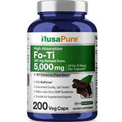 NusaPure Fo-Ti 30:1 extract bottle for daily vegan capsules.