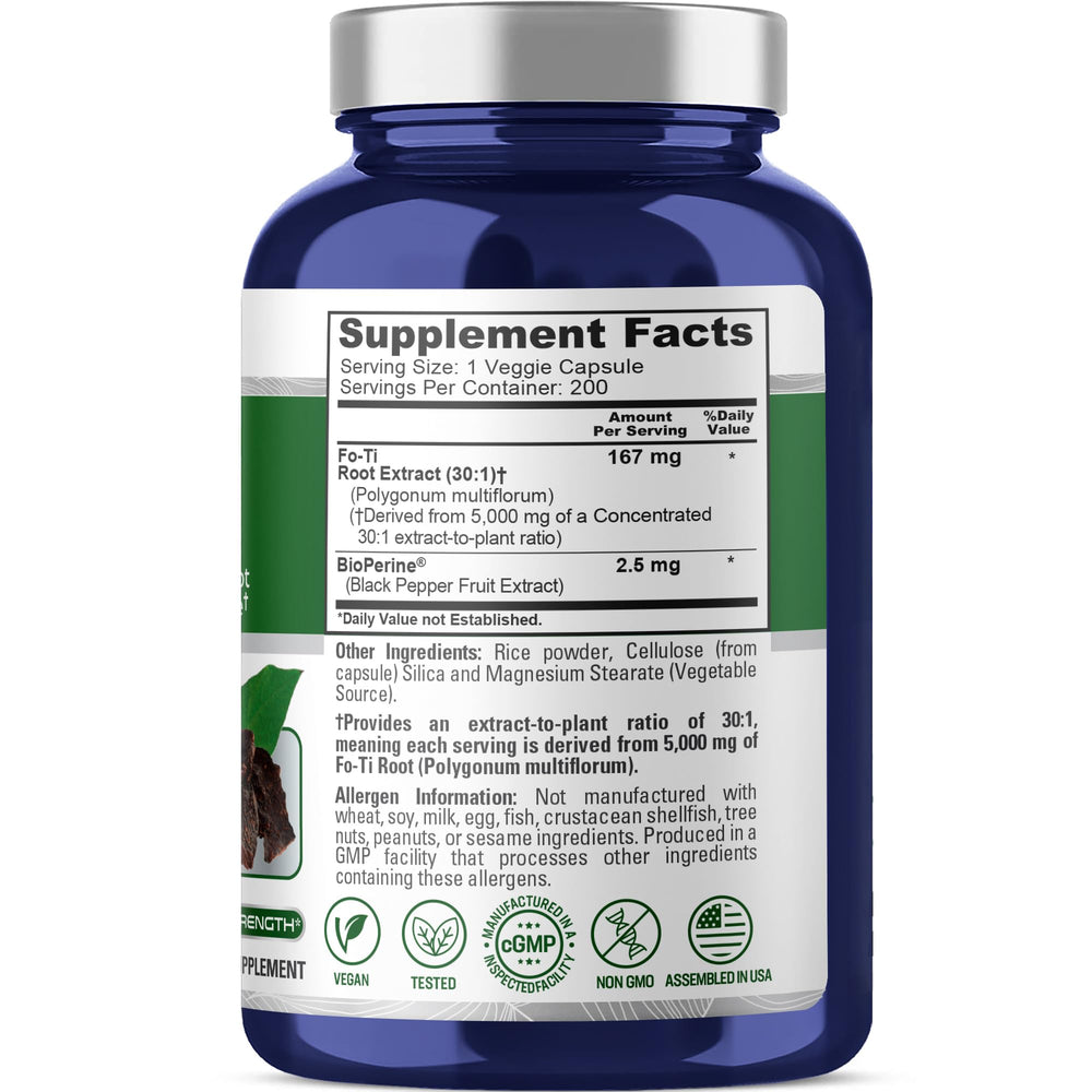 NusaPure Fo-Ti 30:1 extract capsules close-up for easy supplementation.