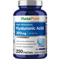 NusaPure Hyaluronic Acid 300mg bottle front for daily hydration