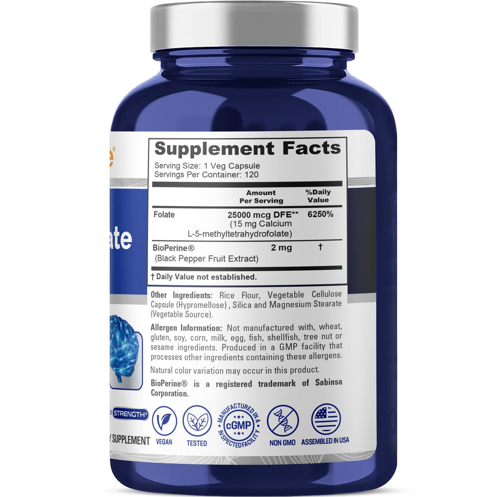 NusaPure L-Methylfolate 15mg capsules closeup showing veggie capsules.