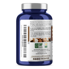 NusaPure Organic Mushroom Complex label close-up highlighting 180 servings