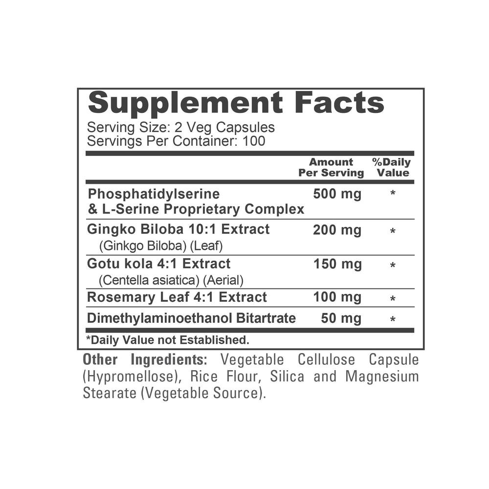 NusaPure Memory Ultimate ingredients panel showing phosphatidylserine and plant extracts.