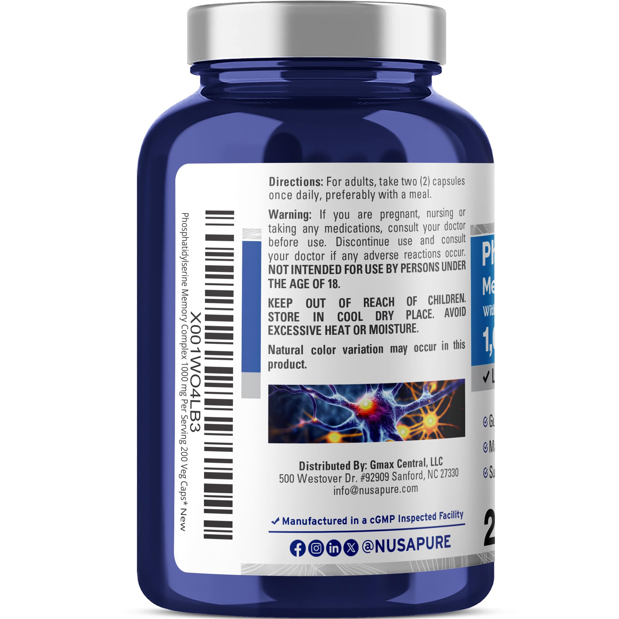 NusaPure Memory Ultimate label detail illustrating ingredients and certifications.