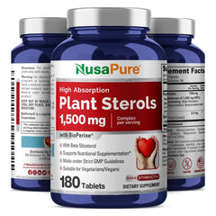 NusaPure Plant Sterols 1500 mg vegan tablets packaging and bottle