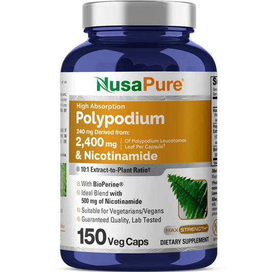NusaPure Polypodium Nicotinamide 10to1 extract bottle for easy daily supplementation.