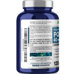 NusaPure PQQ label design highlighting vegan and non-GMO ingredients.