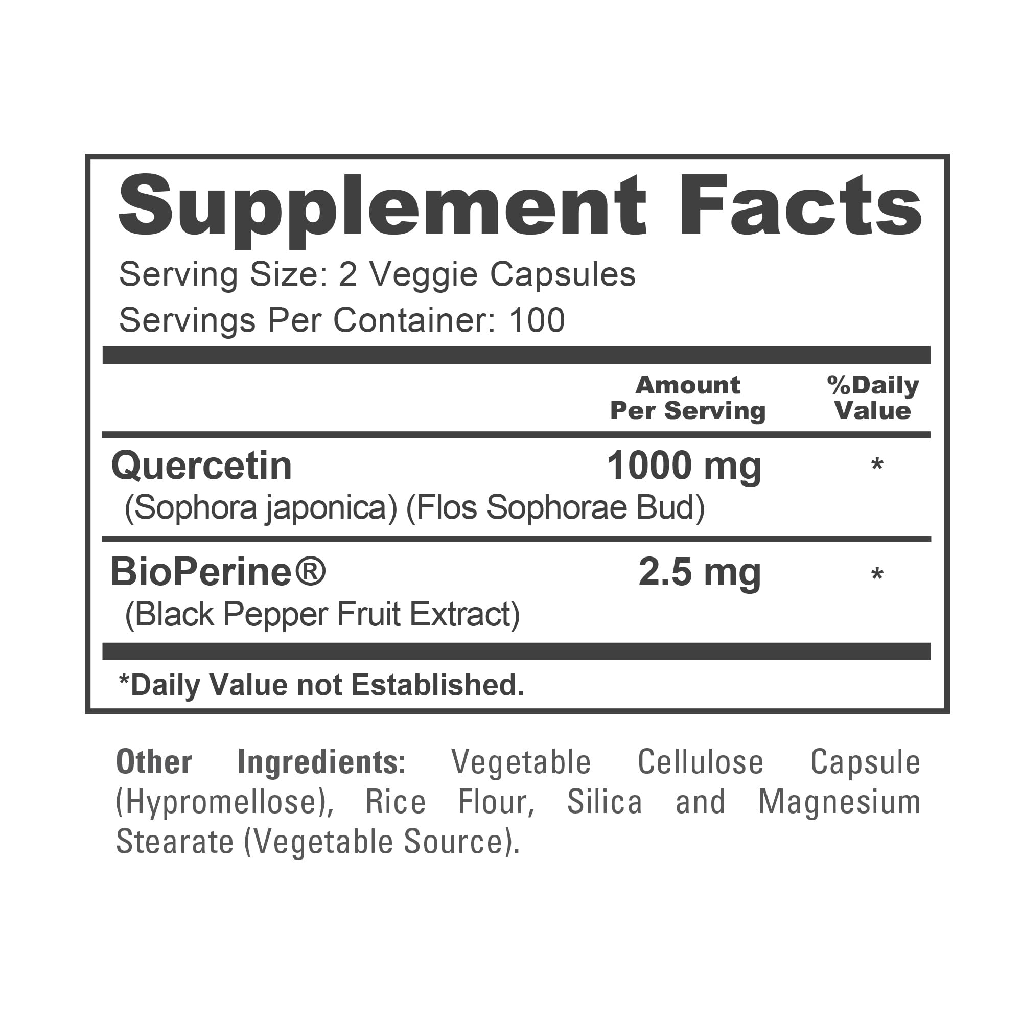 NusaPure Quercetin vegan symbol indicates plant-based, Non-GMO formula