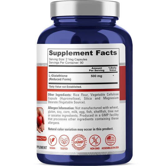 NusaPure glutathione capsules, 180-count vegan supplement for routine use.