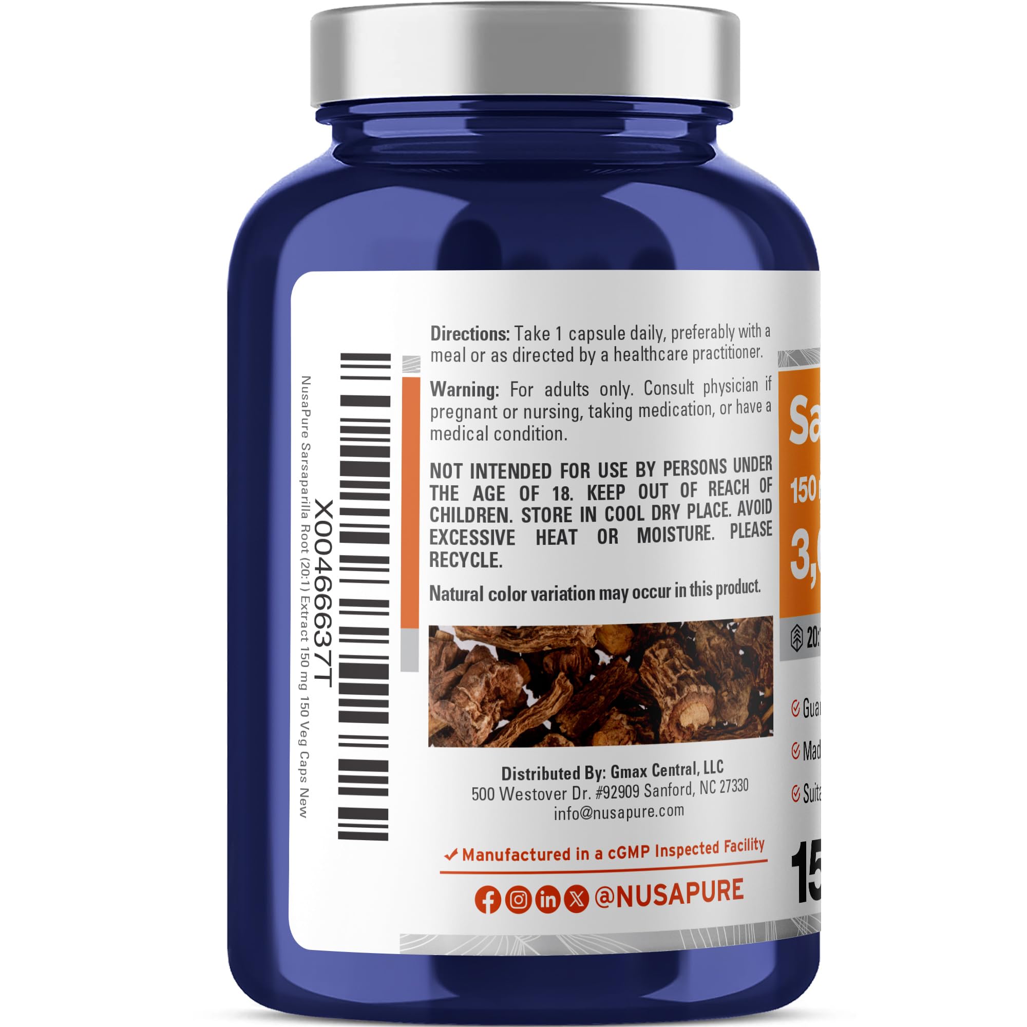 NusaPure bottle label highlighting vegan and non-GMO features.