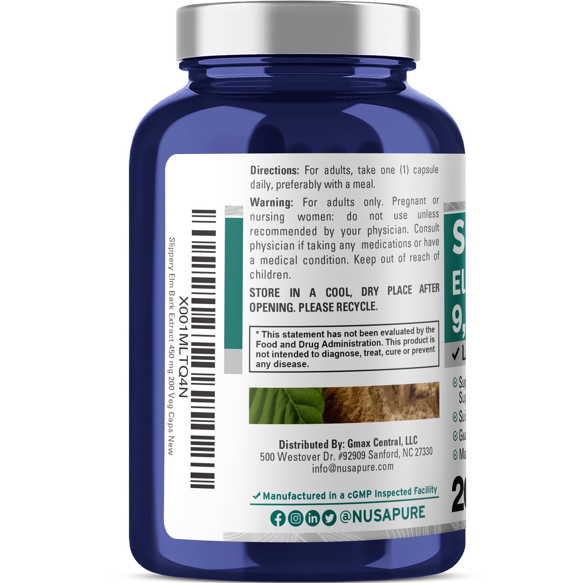 NusaPure slippery elm 9,000 mg equivalent per capsule for robust daily use.