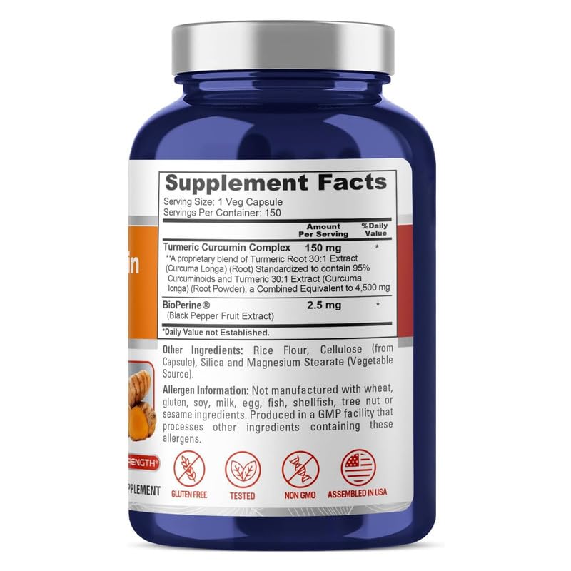 NusaPure Turmeric Curcumin bottle with 150 vegetarian capsules.