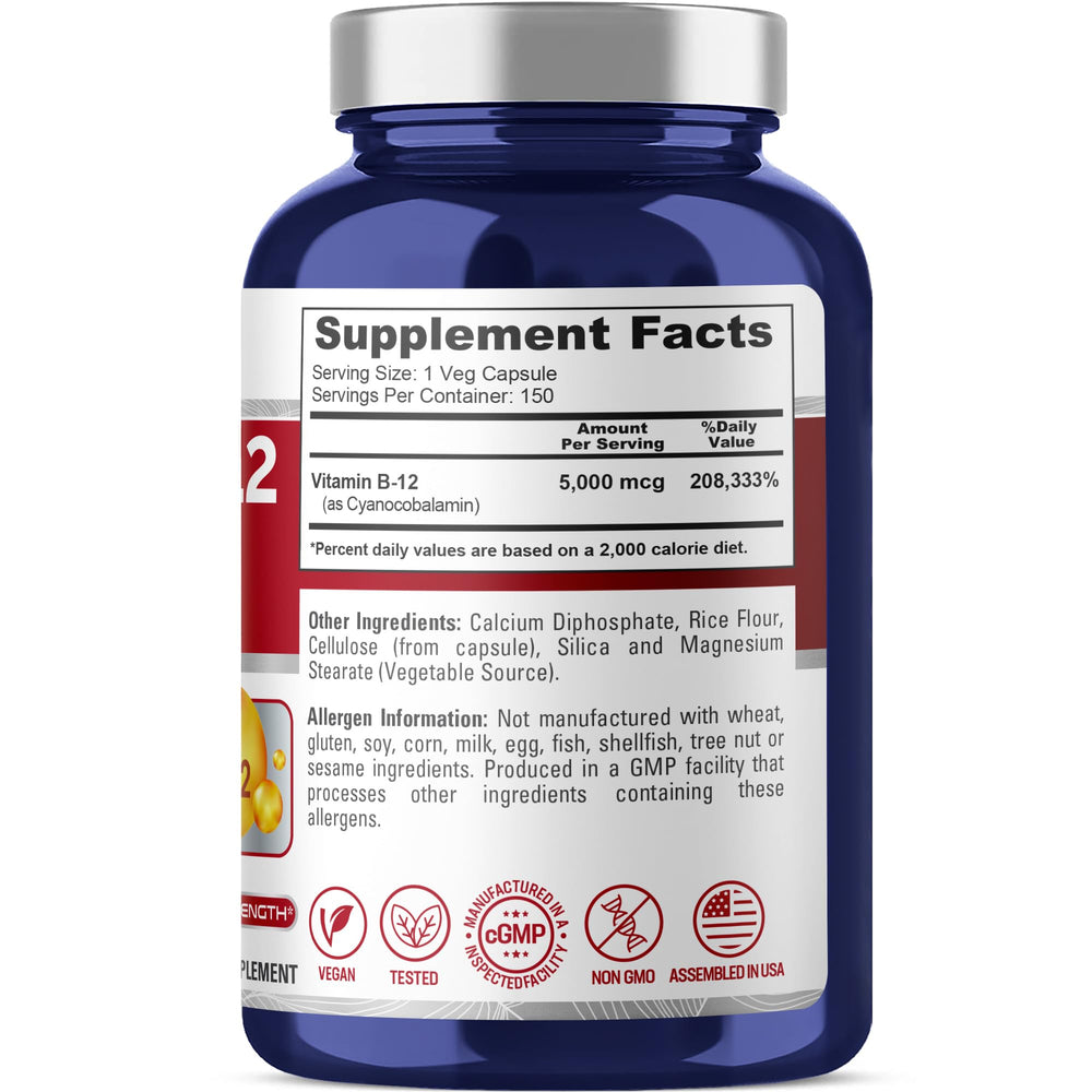 NusaPure Vitamin B12 capsules closeup showing veggie capsules for easy daily use.