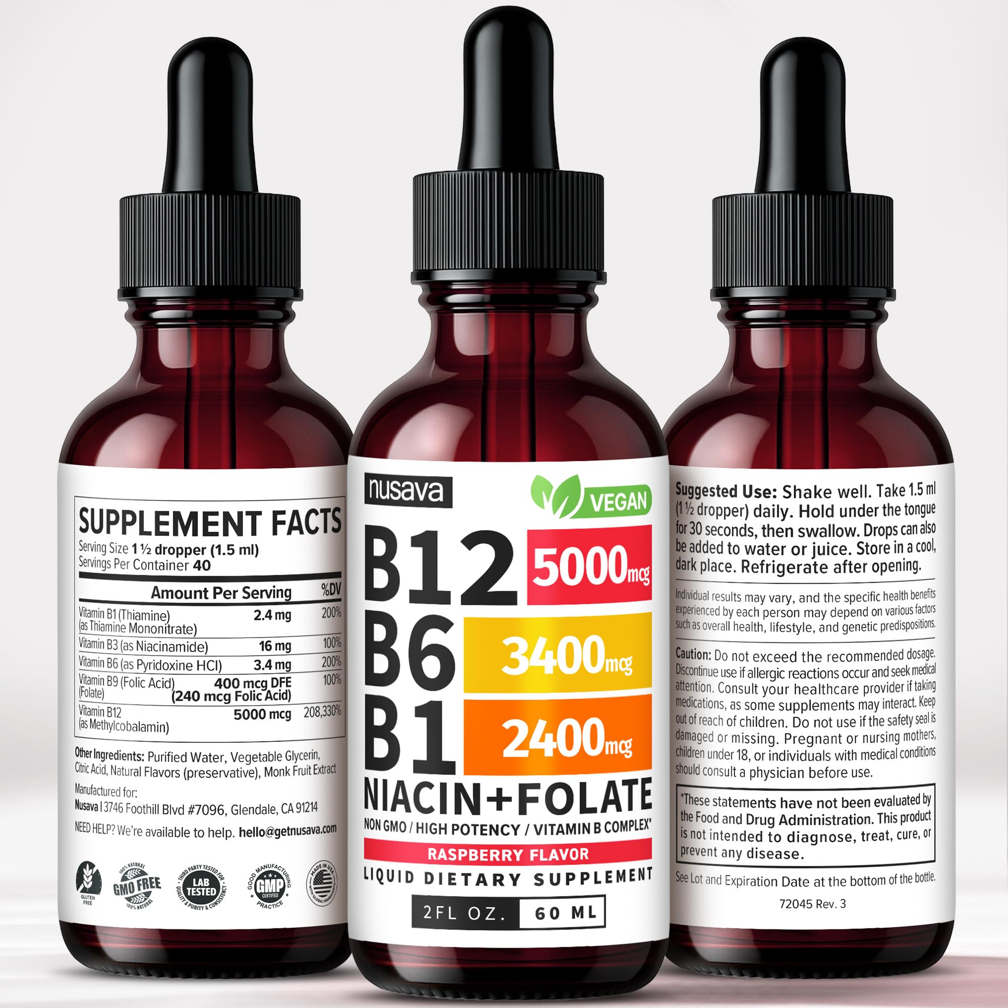 NUSAVA B12 drops with B6, B1, niacin, folic acid