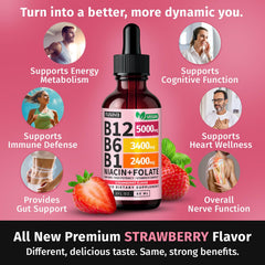 Dropper dispensing liquid from NUSAVA B12 Drops for rapid absorption.