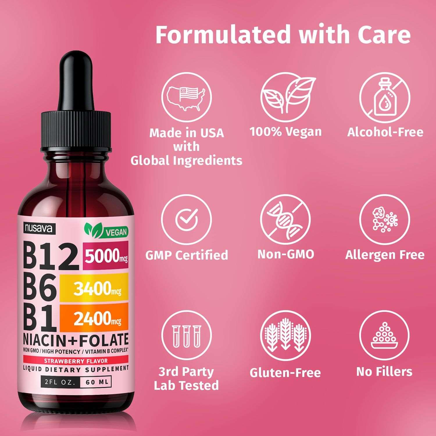 NUSAVA B12 Drops gluten-free certification seal.