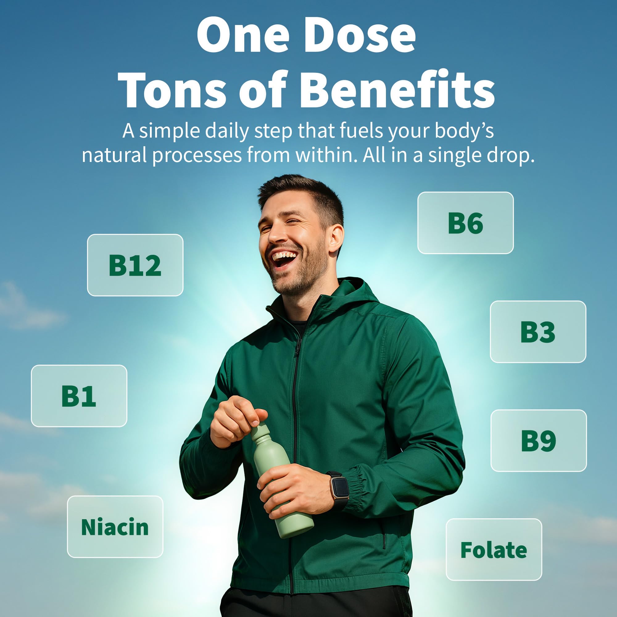 NUSAVA B12 drops label closeup highlights vegan, non-GMO ingredients