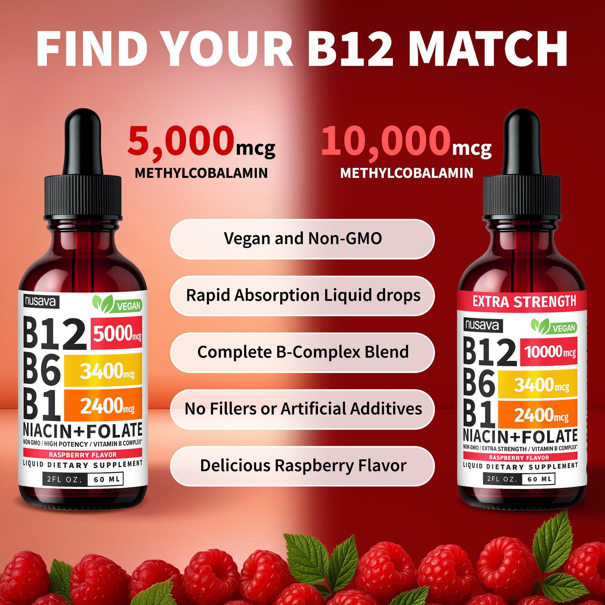 NUSAVA B12 drops vegan and non-GMO formulation