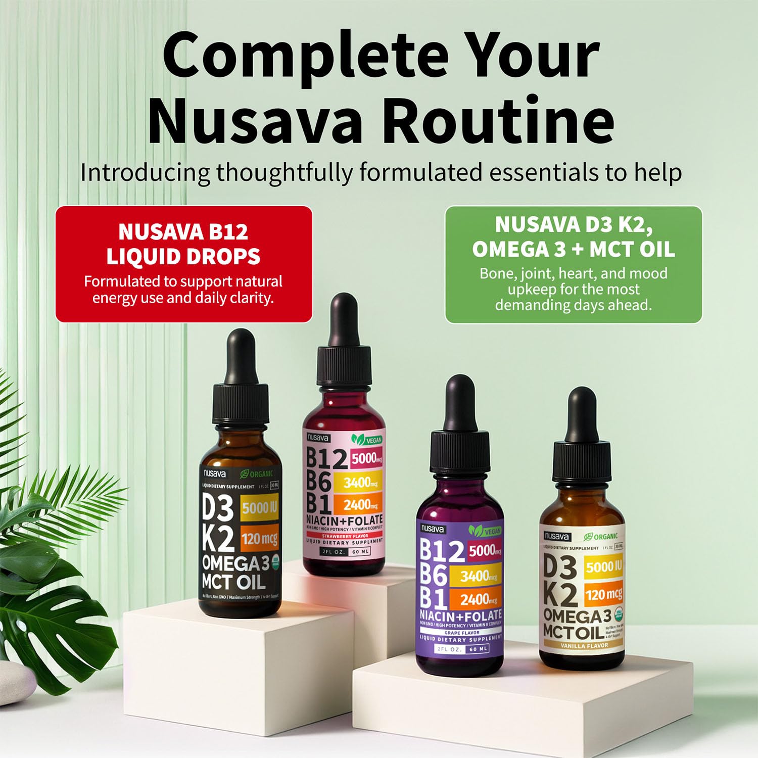 NUSAVA B12 energy-support visuals suggest daily vitality.