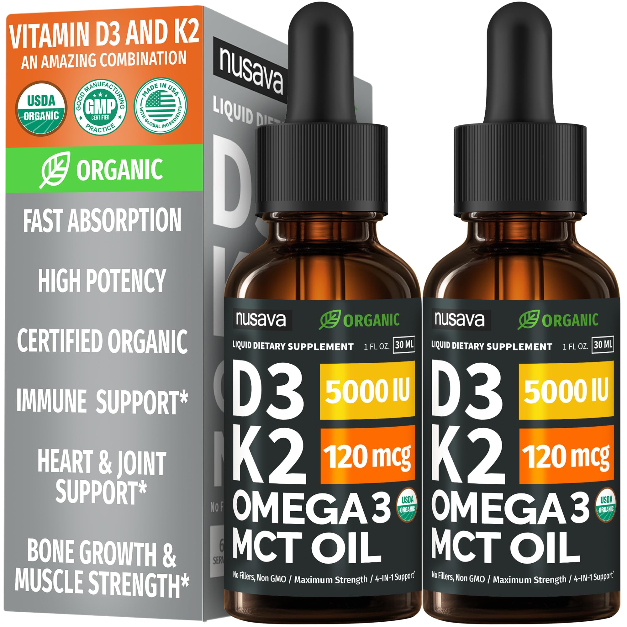 NUSAVA D3 K2 Drops bottle 2oz for easy daily intake and fast absorption