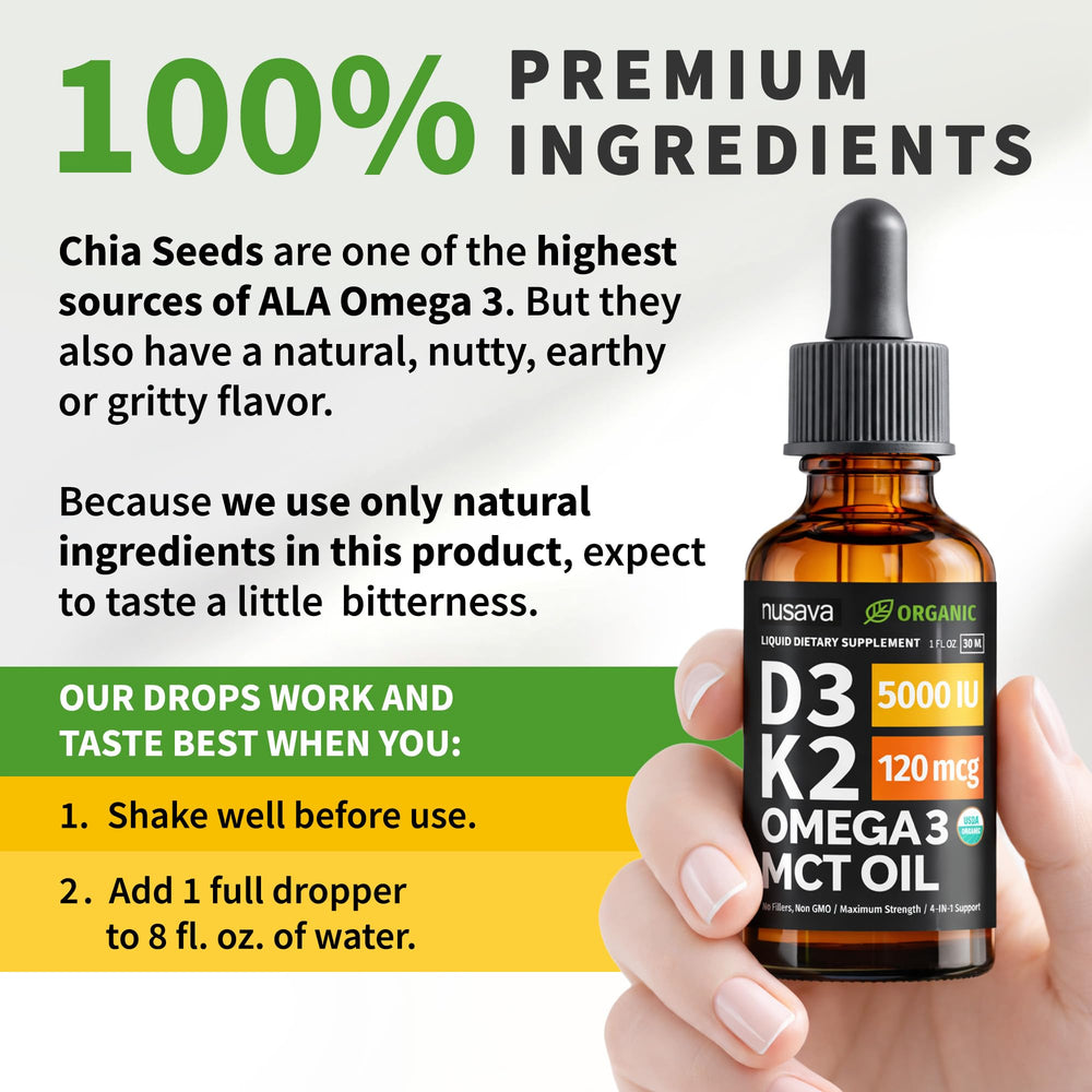 NUSAVA D3 K2 drops non-GMO, USA-made vitamin blend