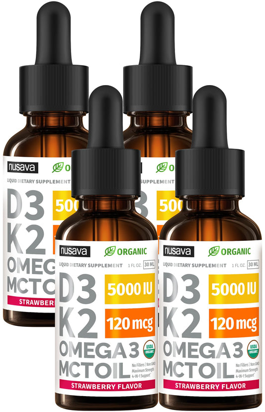 NUSAVA D3 K2 drops strawberry bottle front for convenient daily intake
