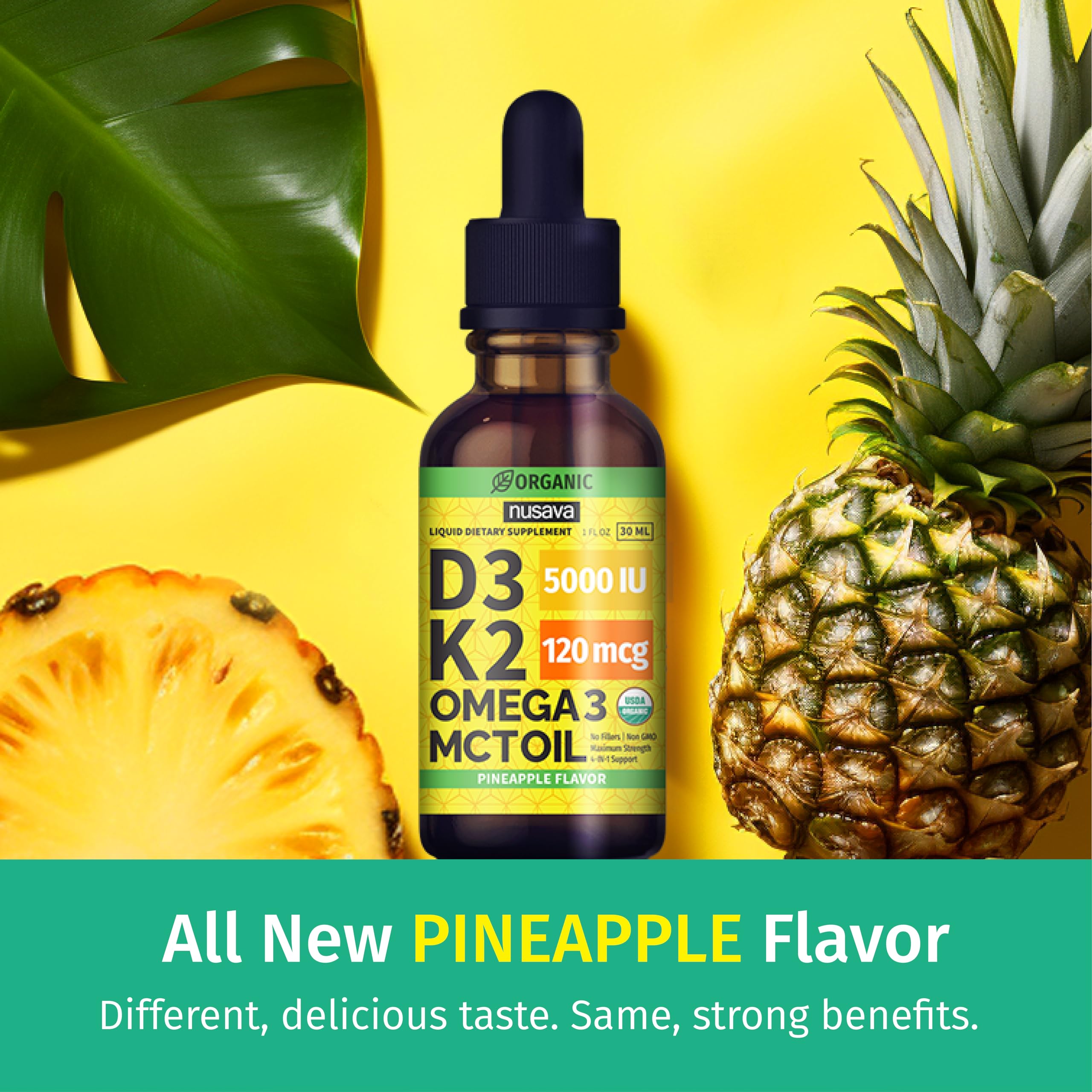 NUSAVA D3K2 dropper application emphasizes easy dosing for fast absorption.