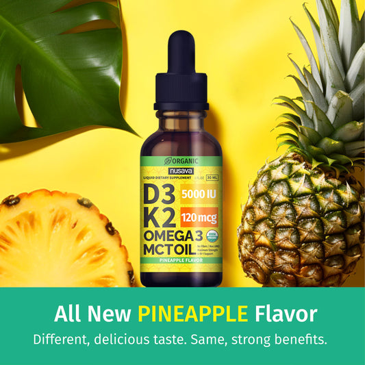 NUSAVA D3K2 dropper application emphasizes easy dosing for fast absorption.