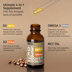 NUSAVA D3 K2 Drops omega oil blend indicating nutrient rich base