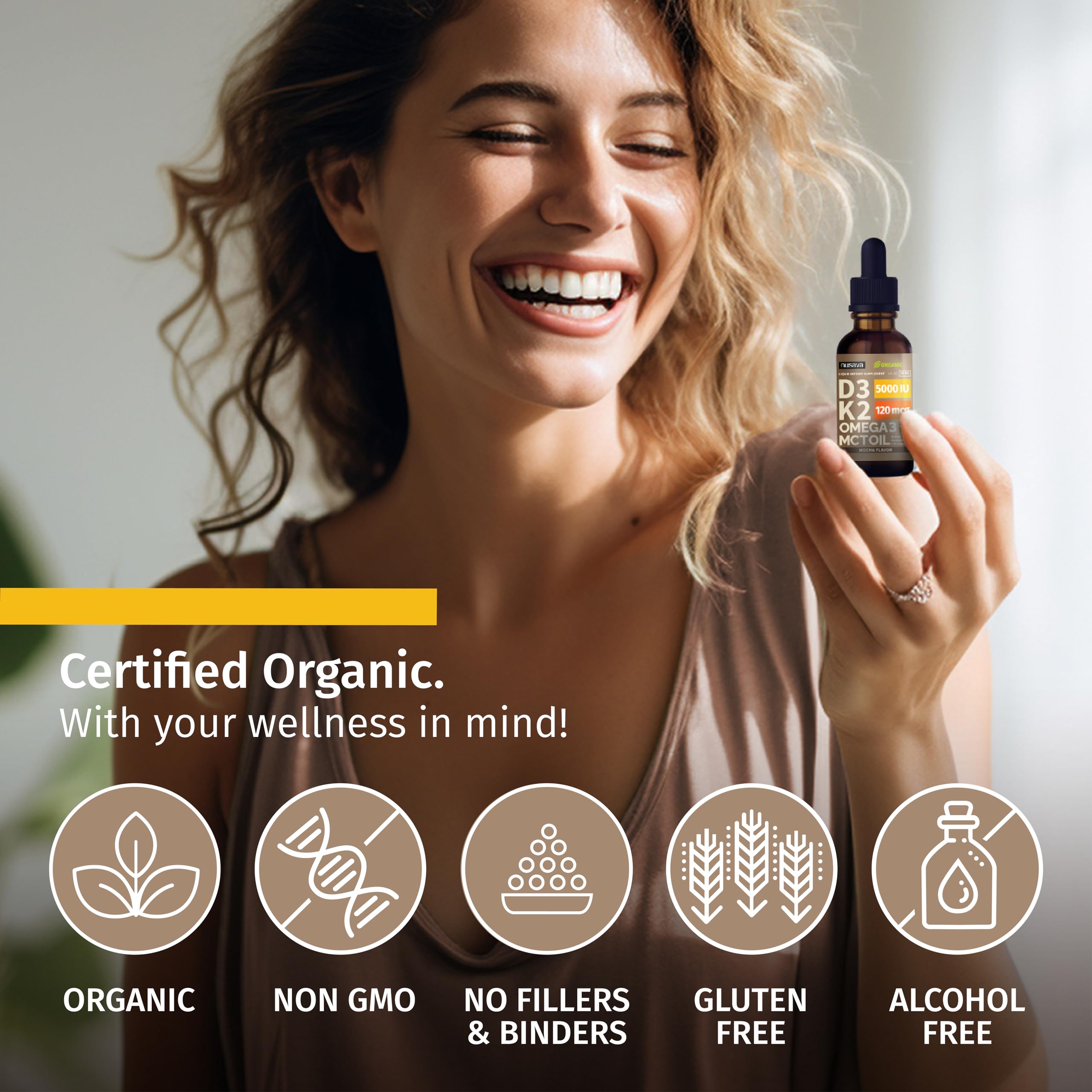 NUSAVA D3 K2 Drops organic ingredients and non GMO formulation