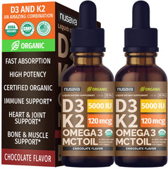 NUSAVA Vitamin D3 K2 Drops bottle with chocolate flavor for daily support