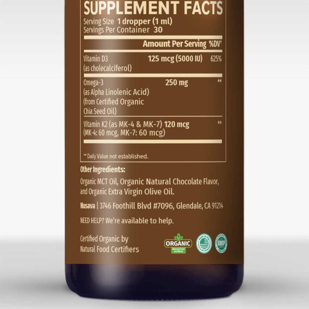 NUSAVA D3 K2 Drops with Omega-3 and MCT oil balance