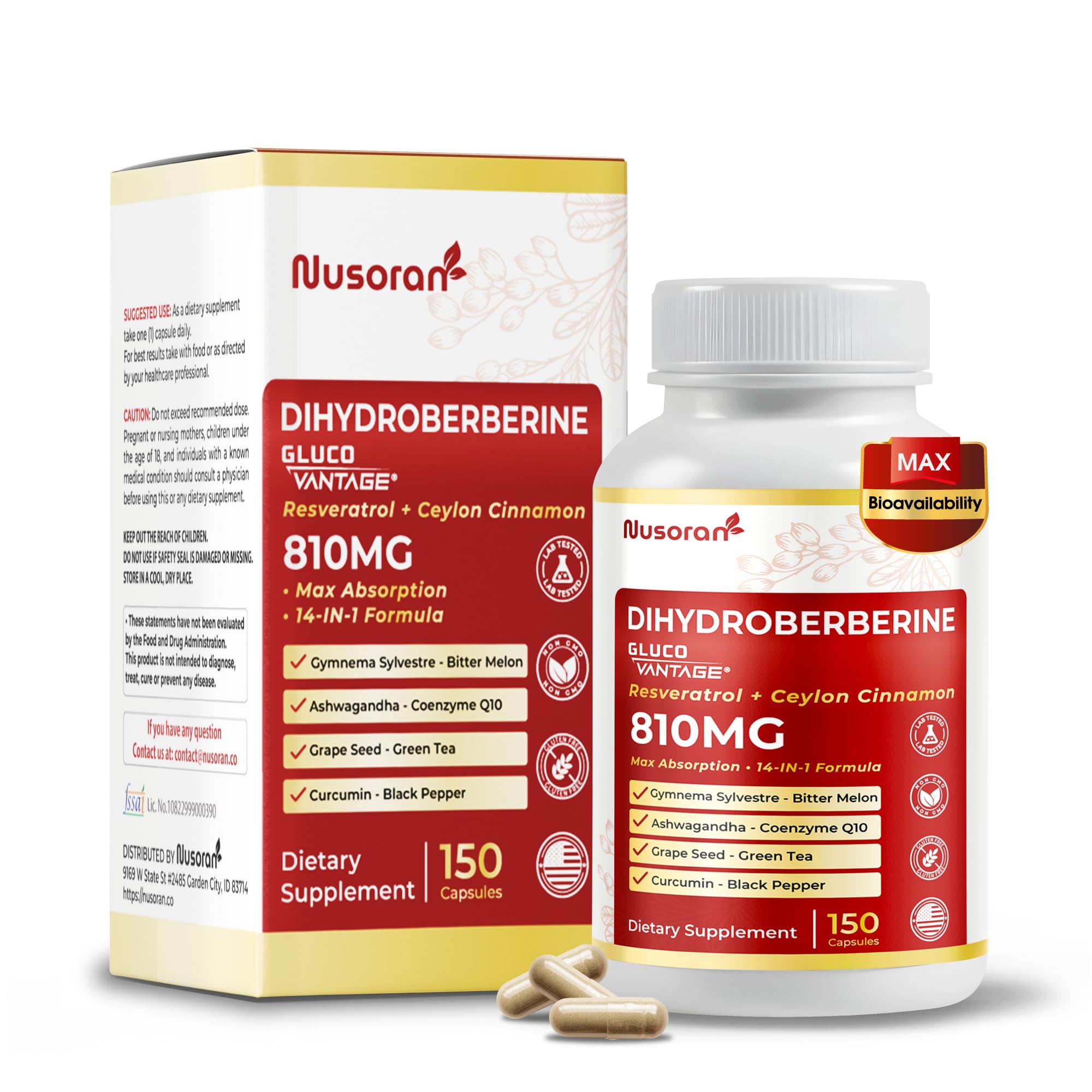 NUSORAN Dihydroberberine capsules bottle for easy daily balance support.