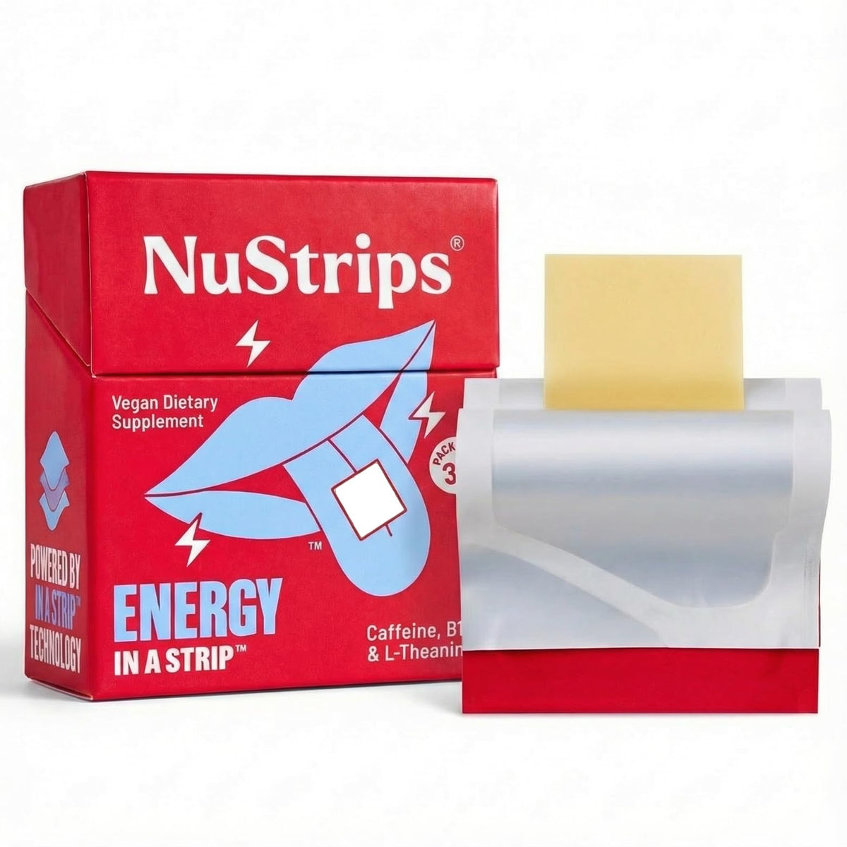 NuStrips energy strip lemon packaging for quick lift and clean energy.
