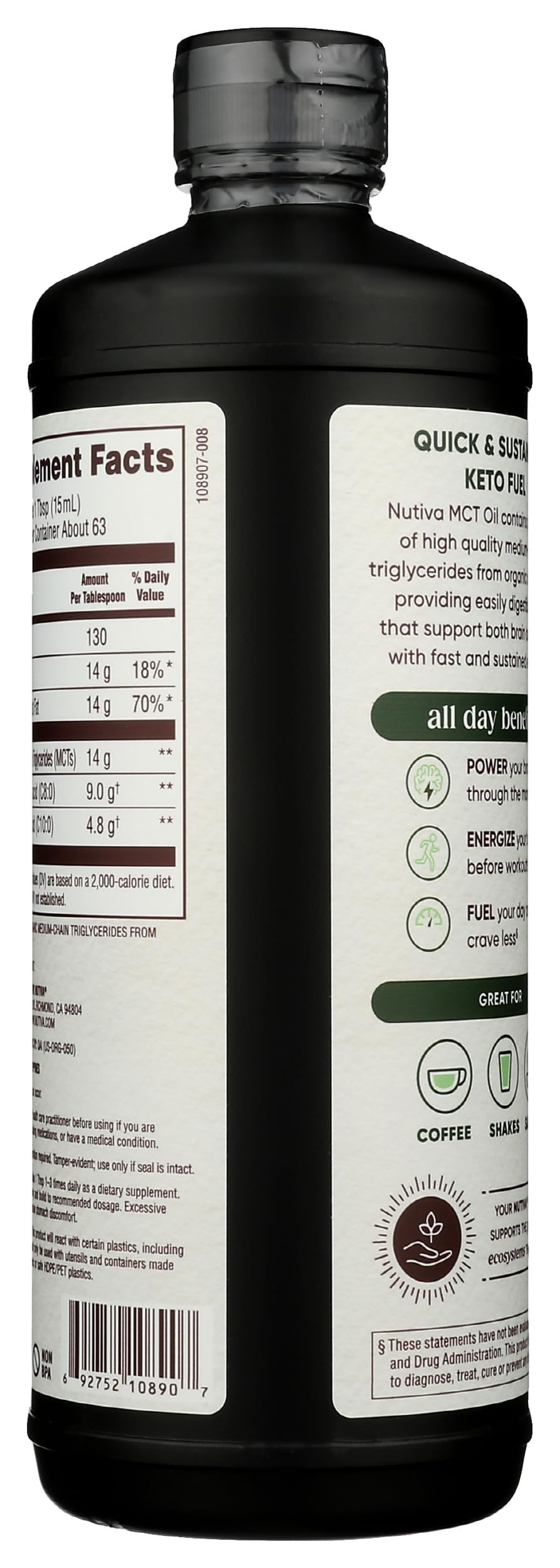 Nutiva MCT Oil being poured into a cup for easy blending.