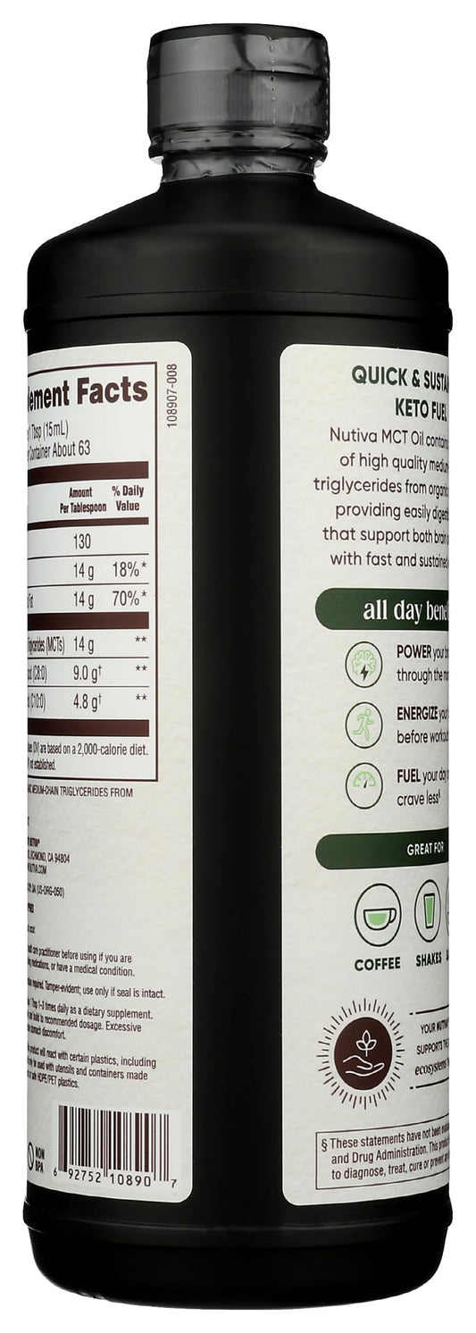 Nutiva MCT Oil being poured into a cup for easy blending.