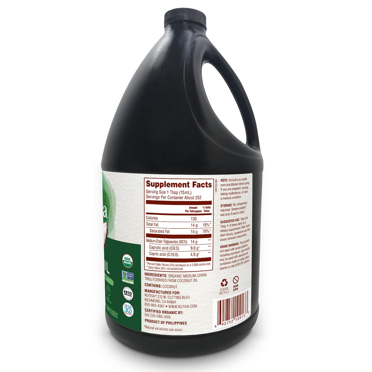Nutiva MCT Oil glass bottle prepared for smoothies