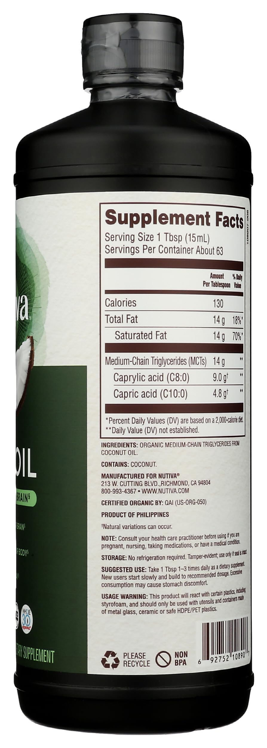 Nutiva MCT Oil drizzled on salad for smooth emulsions.