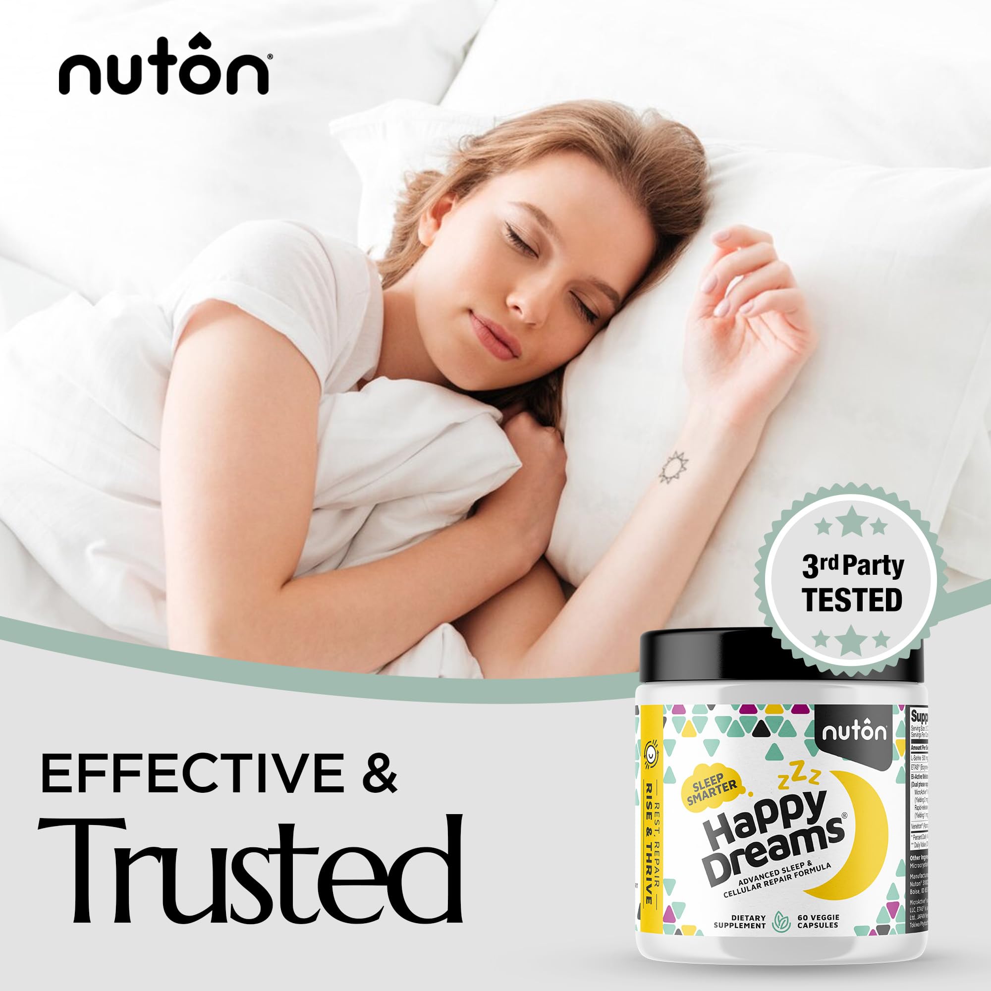Nuton Happy Dreams sleepy pillow scene hints at restful nights and refreshed mornings.