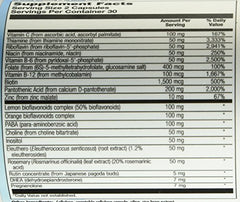 Nutra BioGenesis Adrenal Support Plus nutrient table with B vitamins and minerals for energy metabolism