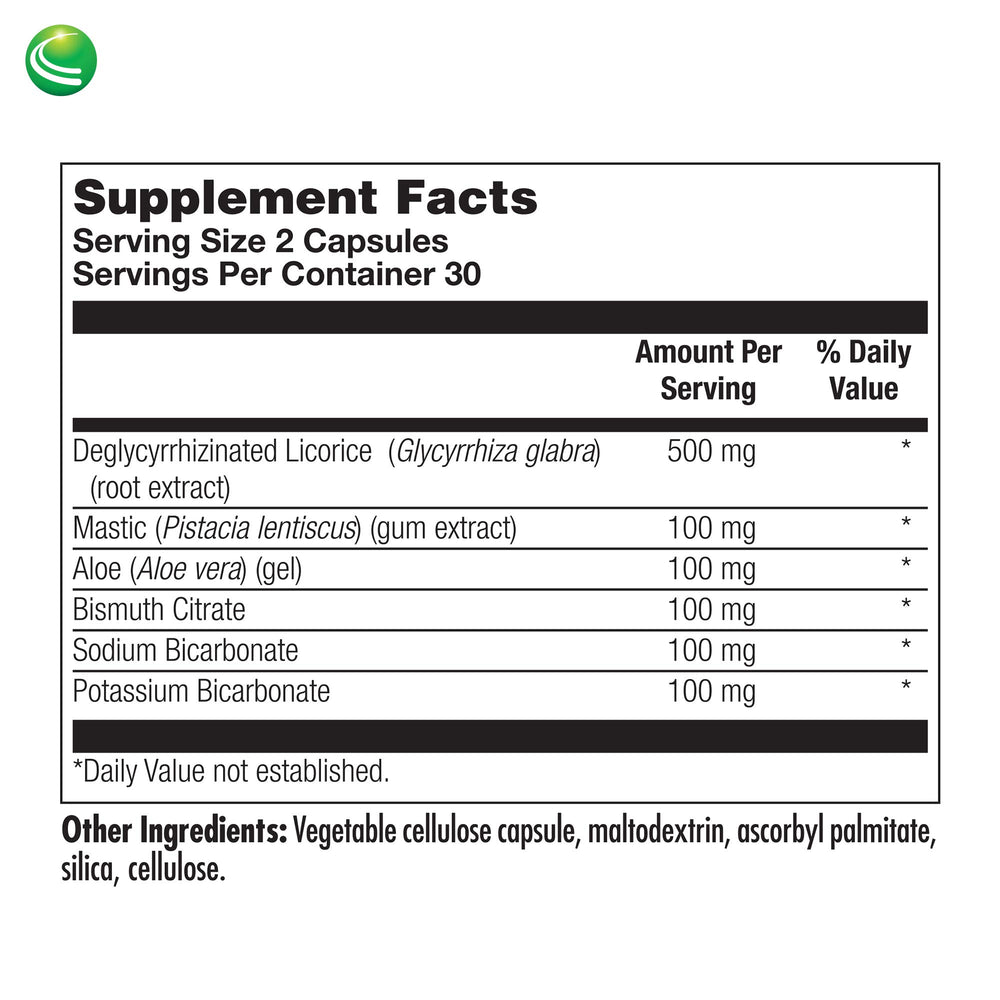 Nutra BioGenesis aloe vera imagery conveys comforting botanicals for occasional stomach discomfort.
