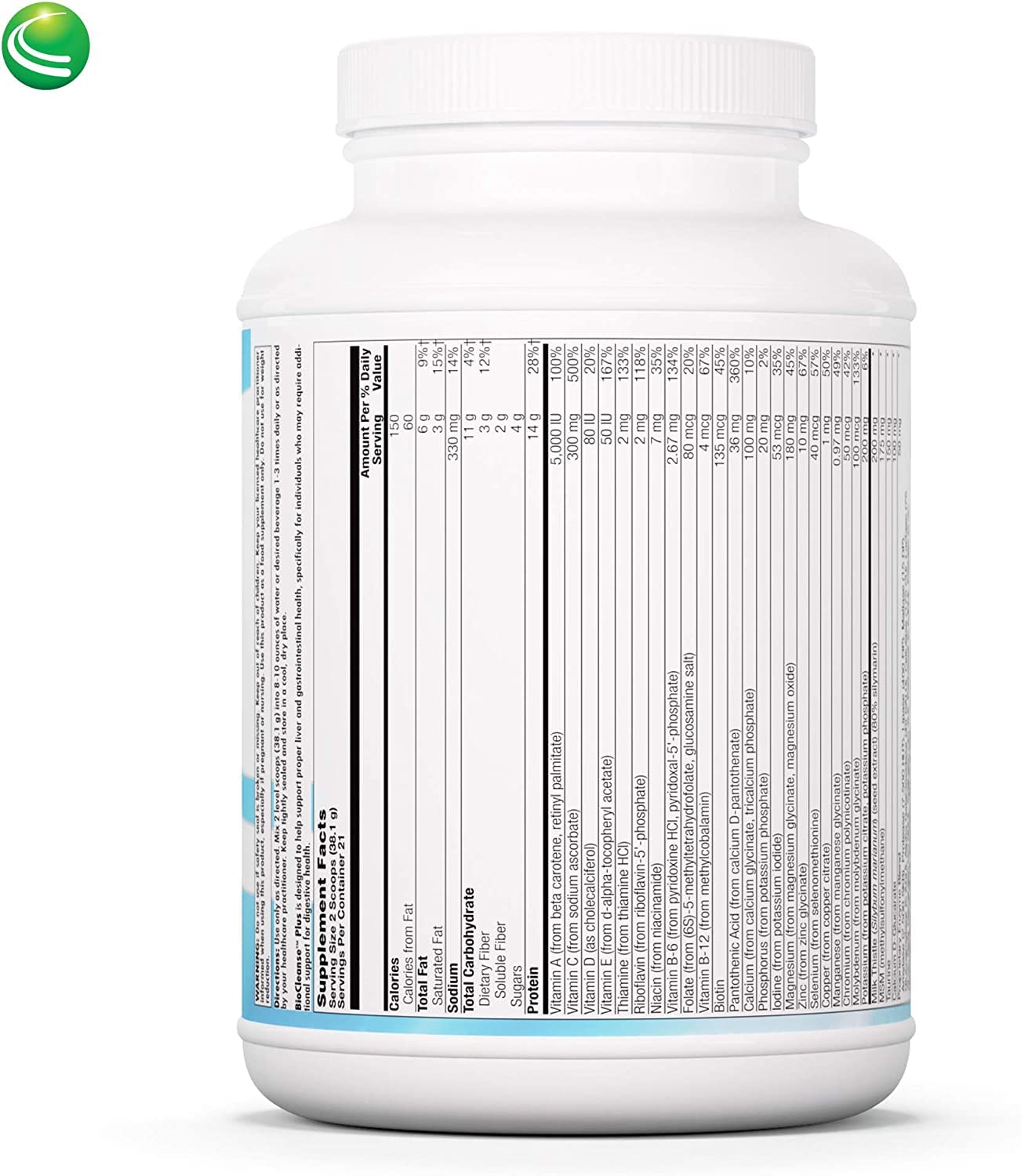 Nutra BioGenesis BioCleanse Plus bottle back shows vitamins and minerals for daily wellness.